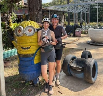 Katharine and Paul Mansfield Cycling on the  tour with redspokes